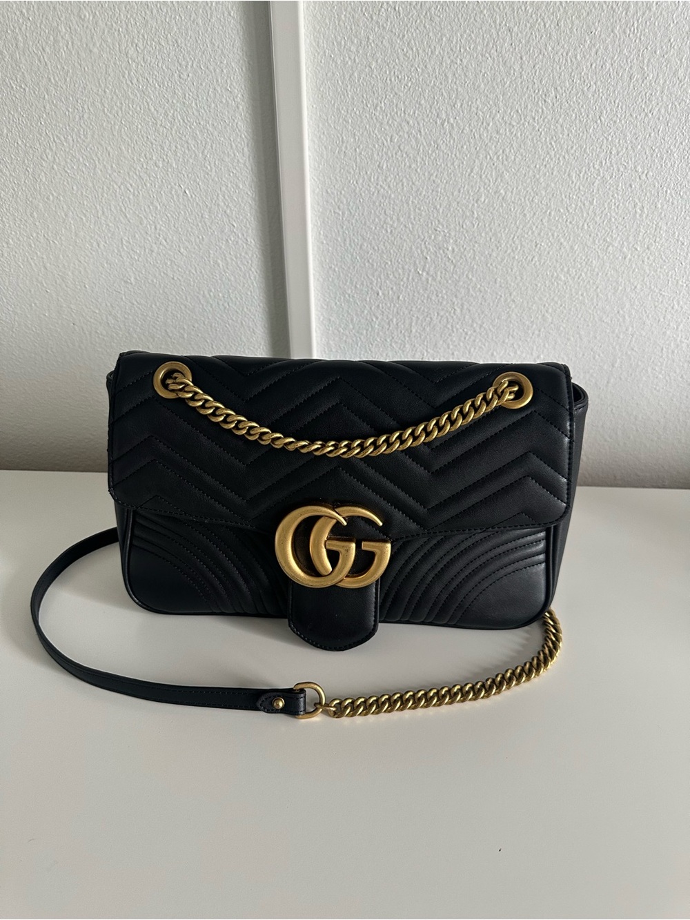 Gucci Black Matelassé Leather Shoulder Bag with Gold Hardware